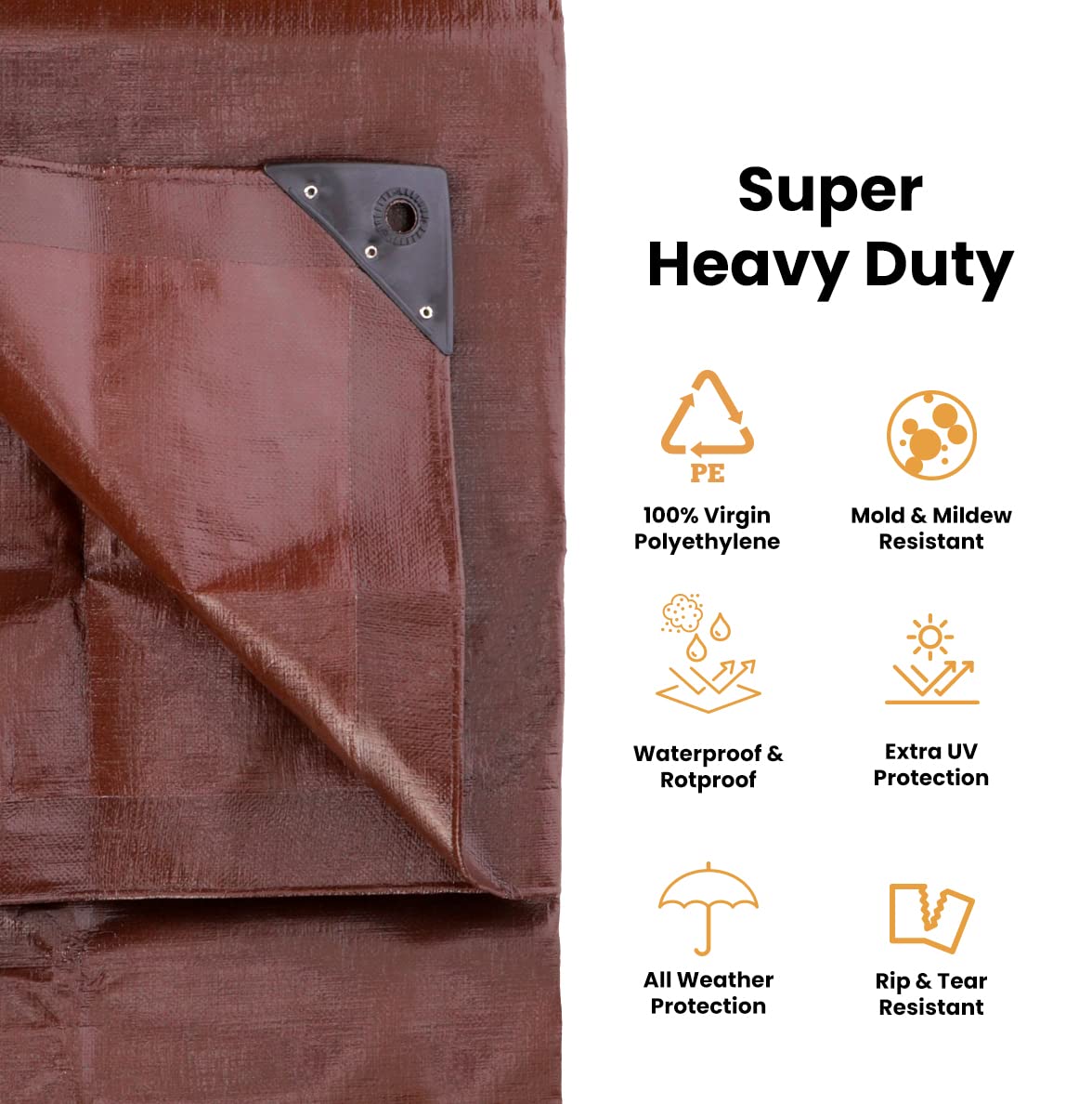 WHITEDUCK Super Heavy Duty Poly Tarp Cover 16 Mil & 10 Mil with Grommets and Reinforced Edges (Brown, White & Silver Black) (Brown- 16 Mil, 20' x 40') WHITEDUCK