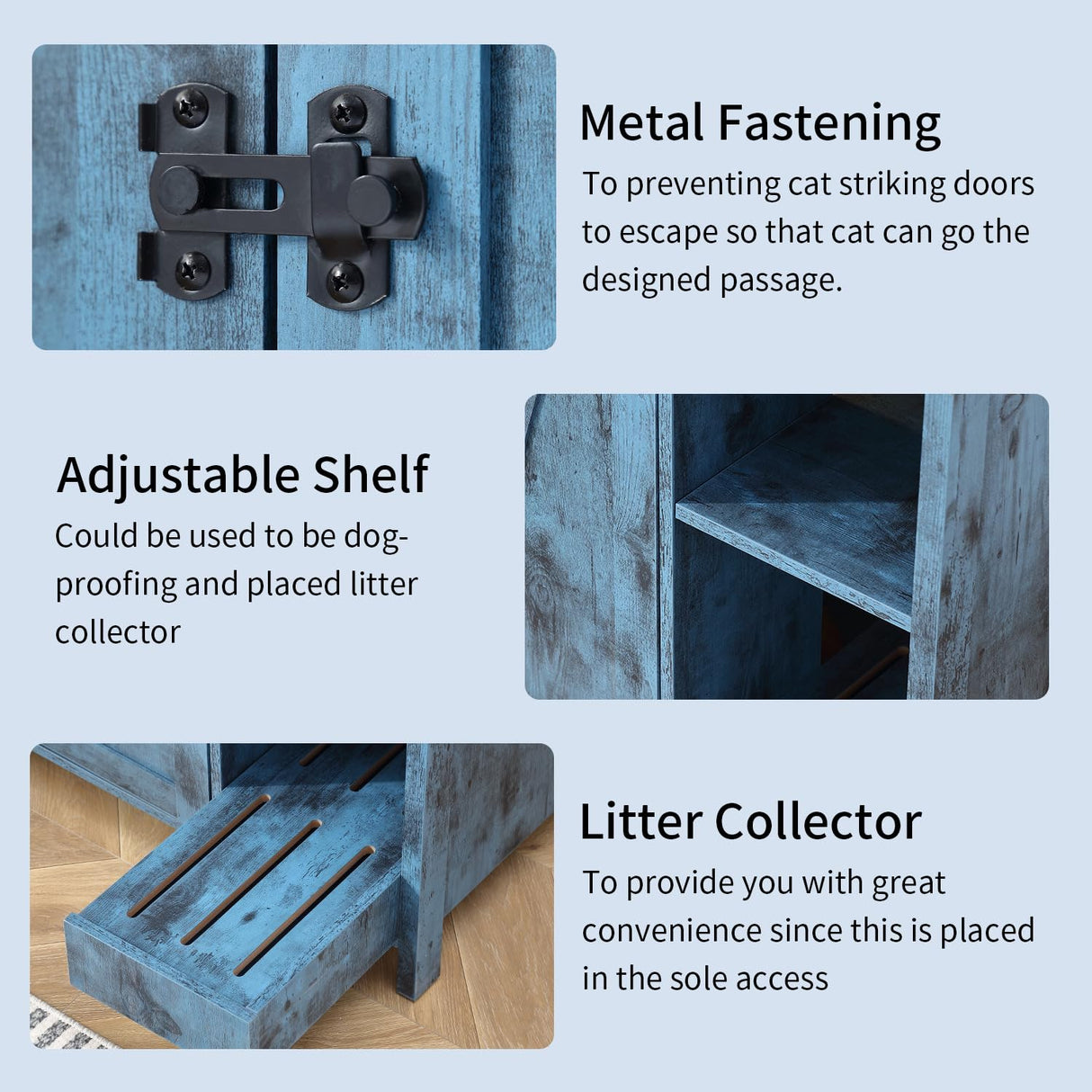 Forest Gravity Cat Litter Robot Enclosure, Enclosure for self-Cleaning Litter Boxes,Adjustable Shelf for Dog Proof and Storage,Charging Station,Locks Added for cat,Large Indoor Cat House,Blue FOREST GRAVITY