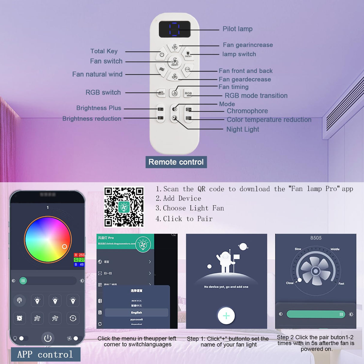 NKPU 36inch Ceiling Fans with Lights and Remote/App Control, Flush Mount Ceiling Fan with Reversible Dc Motor RGB Dimmable Light, Noiseless White Modern Small Ceiling Fan for Bedroom Indoor/Outdoor NKPU