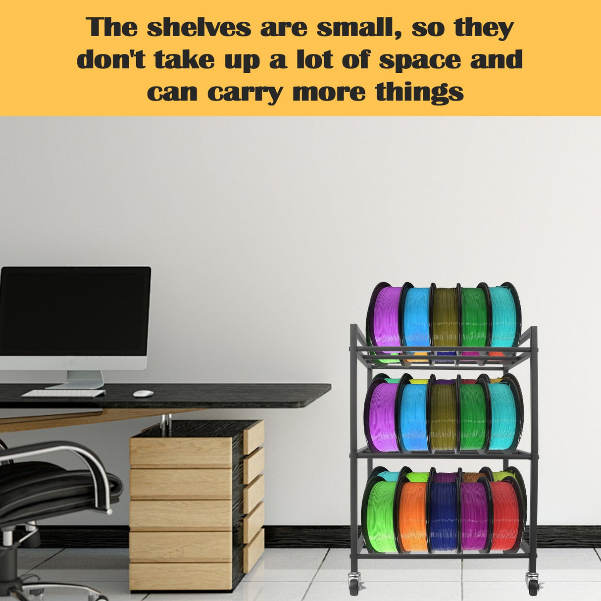 3D Printer Filament Storage Rack, 360°Rolling Filament Spool Holders Racks with Wheels, Heavy Duty Metal Shelf for PLA/ABS/TPU,Filaments Organzied for 3D Printing Wanyshapy