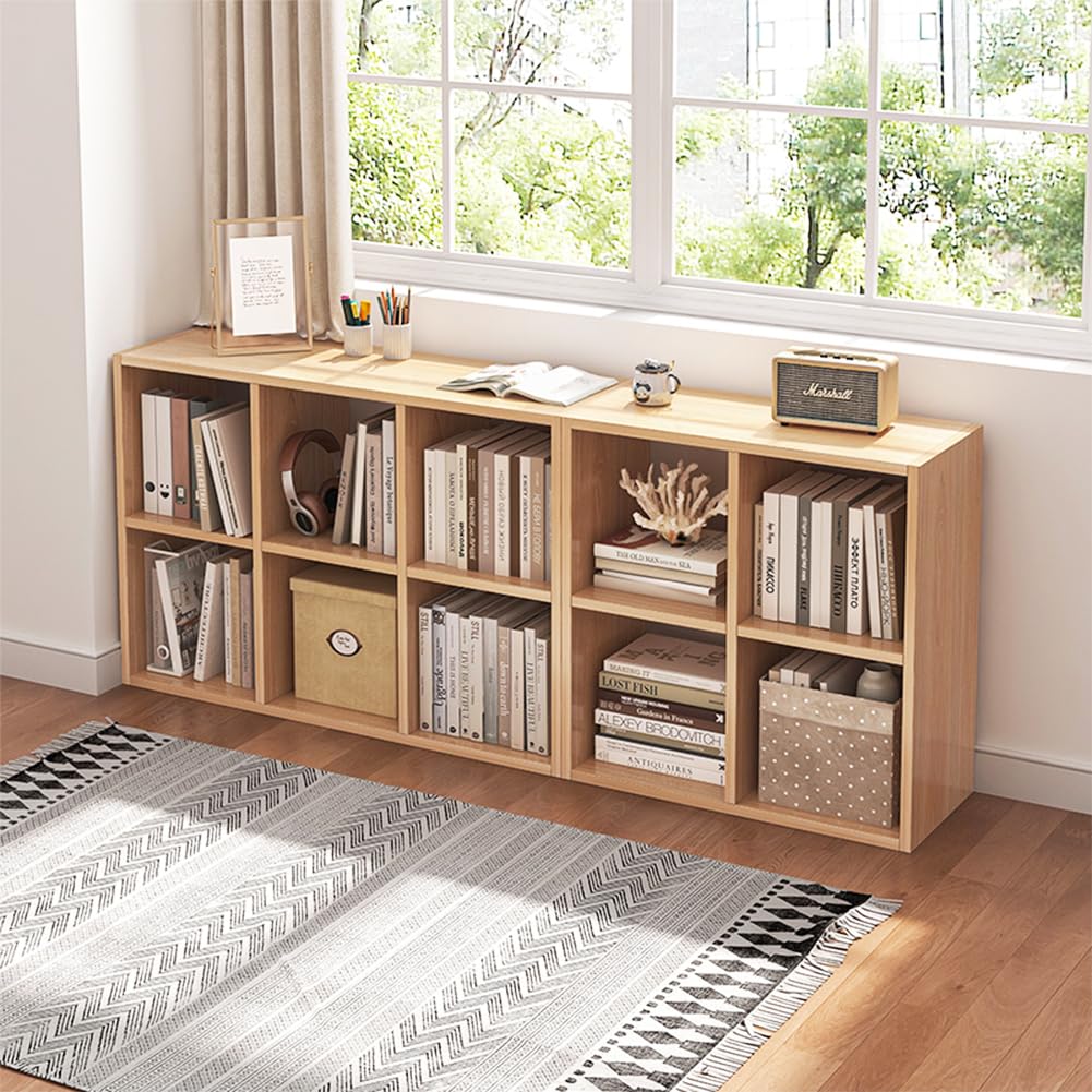 NELYE 6 Cube Organizer Bookcase - Fabric Storage Bins Container, Open Shelf Simple Compartments Bookshelf, Oak NELYE