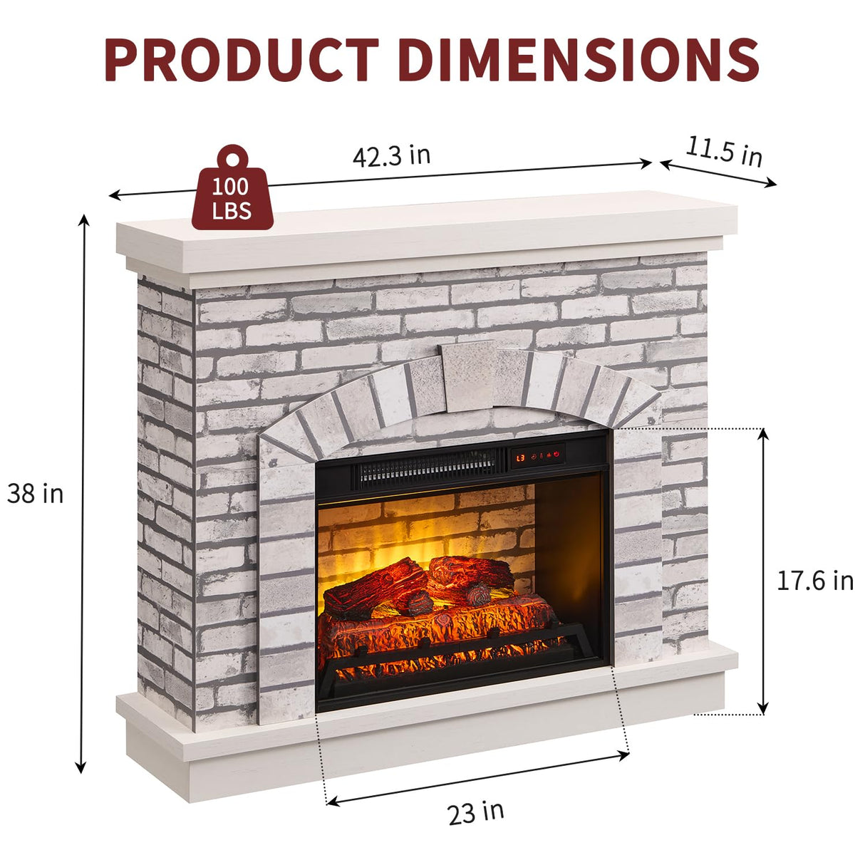 IFBUY Farmhouse Electric Fireplace with Mantel, 42" Fireplace TV Stand w/23'' Freestanding Electric Fireplace Heater, Remote Control, Adjustable 3D Realistic Flame Level for Living Room, Antique White IFBUY