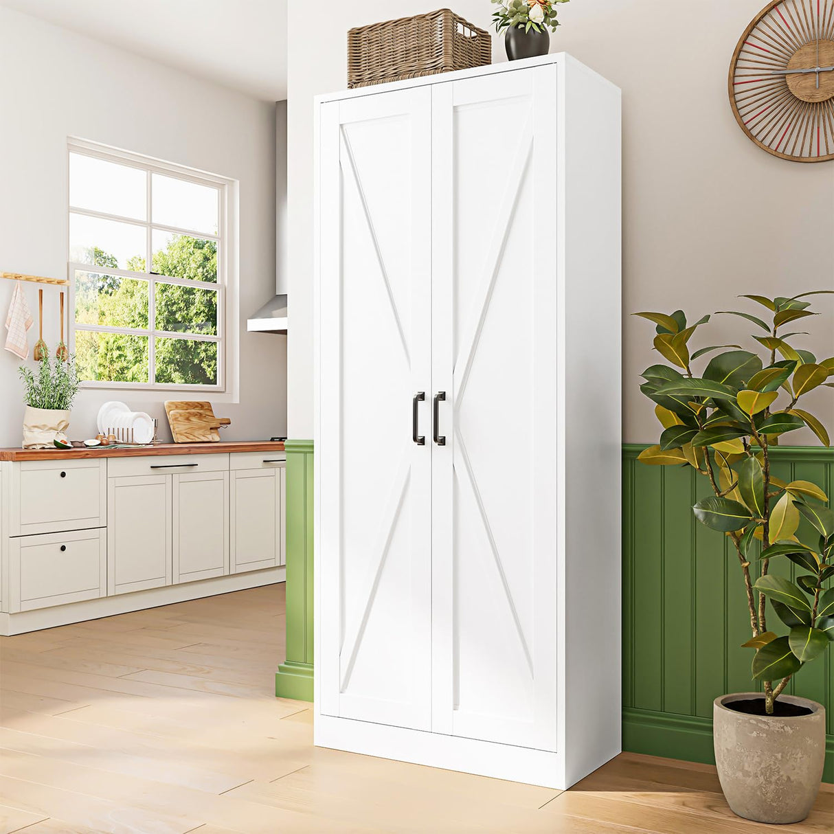 Letaya Storage Cabinet,75" H Metal Kitchen Pantry Cabinets with Doors and Adjustable Shelves,Pantry Organizers for for Cupboard/Dining/Bathroom/Office/Garage Room,White Letaya