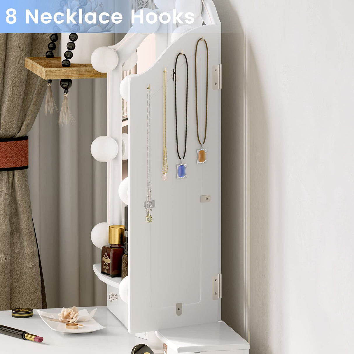 Tiptiper Makeup Vanity with Lights, Vanity Desk with Lighted Mirror and Stool, Vanity Table Set with 5 Drawers, 3 Light Settings, Adjustable Brightness, White Tiptiper