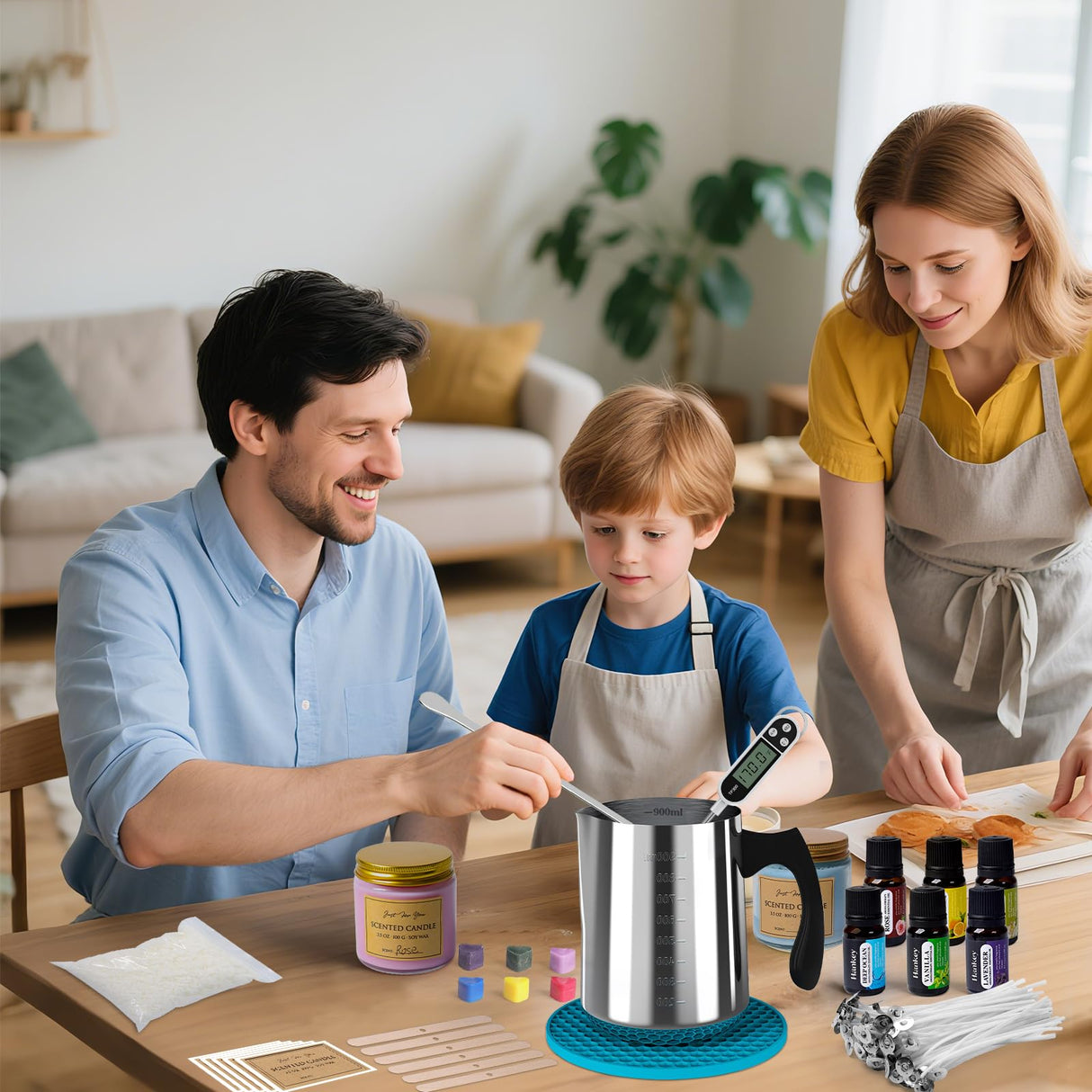 Aeraroma Candle Making Kit for Adults, Soy Candle Making Kit for Beginner - DIY Starter Candle Making Supplies with 900ml Candle Make Pouring Pot & Glass Jars, Perfect for Home Decorations Aeraroma