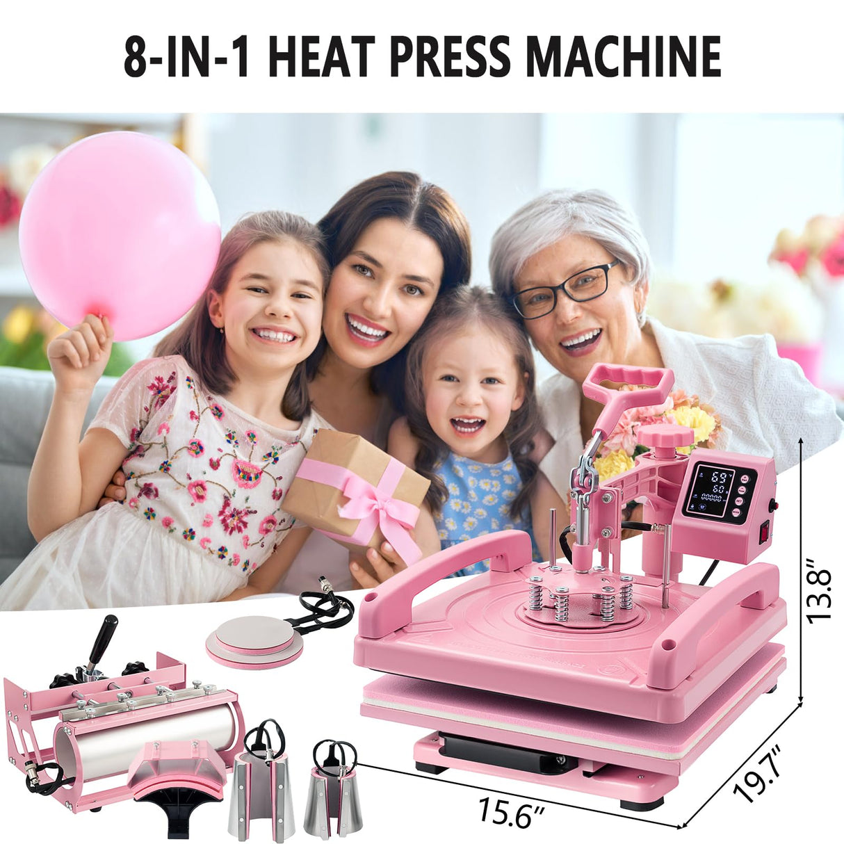 Hitgrand Heat Press Machine 15x15 inch, Heat Press Machine for T-Shirts, 8 in 1 Heat Press with 30 OZ Tumbler Press, Combo Tumbler Heat Press Machine Sublimation for Hat Cap Mug Plate Hitgrand