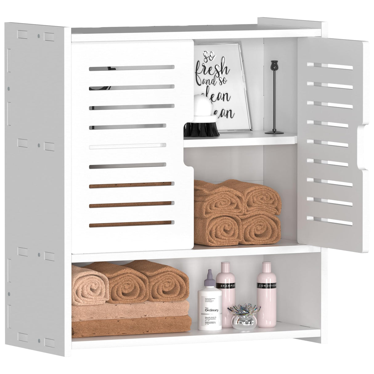 Frstem Bathroom Wall Cabinet, Wall Mounted Medicine Cabinet White Over The Toilet Storage Organizer Hanging Bathroom Cabinet for Bedroom Laundry Room Kitchen Bathroom,16.53" x 14.96" x 7.08" Frstem