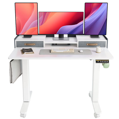 YDN Electric Standing Desk with Drawers, Adjustable Height Stand Up Desk, 48 inch Electric Sit Stand Computer Desk for Home Office, White