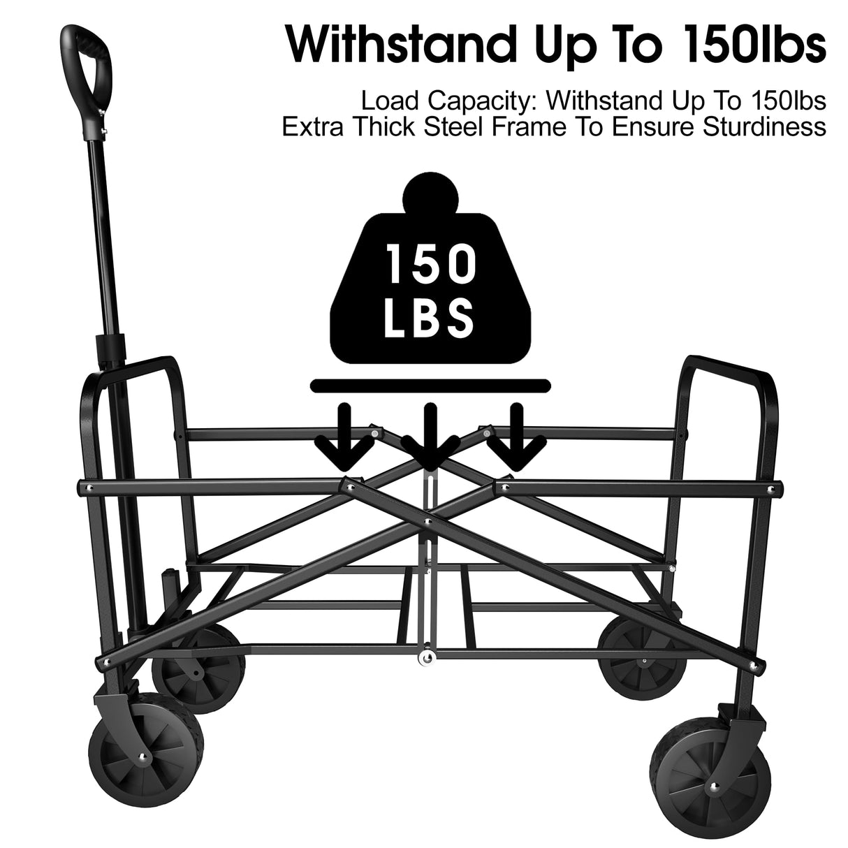 Highpro Collapsible Wagon Carts Foldable, Heavy Duty Beach Folding Wagon Cart with Wheels, Portable Grocery Garden Cart for Outdoor, Sports, Shopping, Camping, Black Highpro