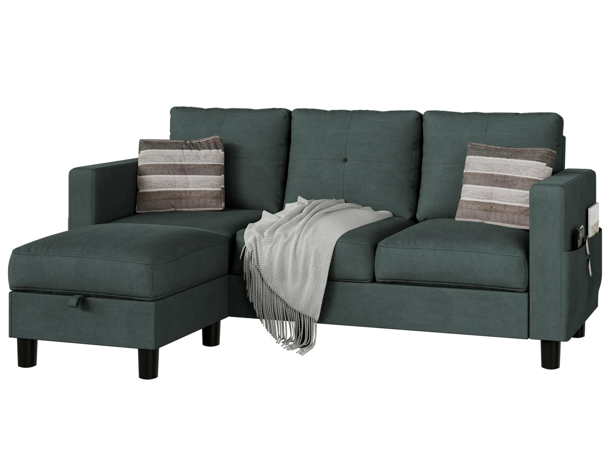 JAMFLY Sectional Couches for Living Room, Small L Shaped Couch Sofa with Ottoman, Convertible Sectional Sofa Set with Storage for Small Space (Dark Grey) JAMFLY