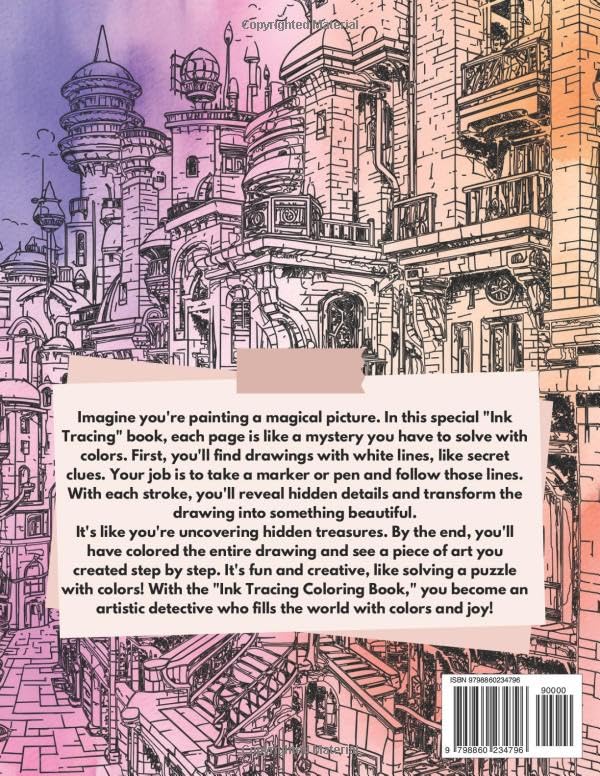 Ink Tracing Coloring Book, Follow the White Lines to Reveal a Unique City. A New Concept for the Reverse Coloring Book: Pen and Ink Art, Fantasy ... Color Book (Ink Tracing Beyond Lines) WoodArtSupply