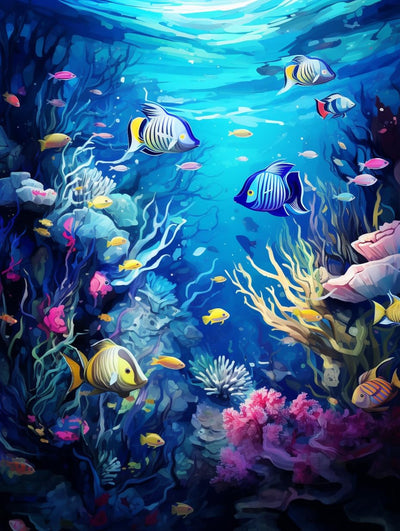 Zariocy 5D Diamond Art Kits for Adults Fish, DIY Paint with Diamond Art Underwater World Round Full Drill Crystal Diamond Paintings Arts Craft for Home Office Wall Decor 12x16 inch