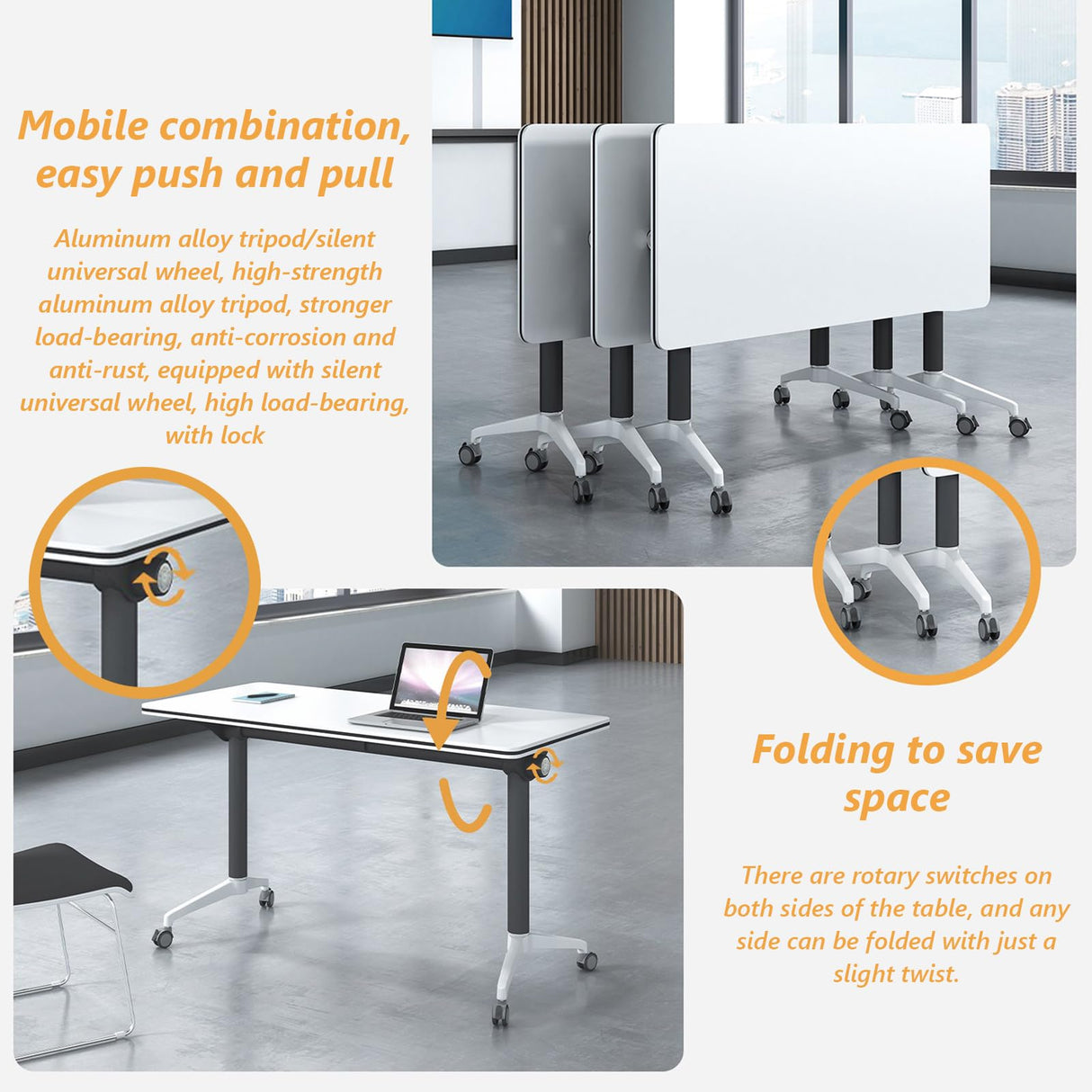 HSHBDDM Folding Conference Table Foldable Conference Table, Conference Rooms Flip Top Mobile Training Table, Folding Flip Top Office Meeting Table Mobile Conference Table for Office,Meeting Room HSHBDDM