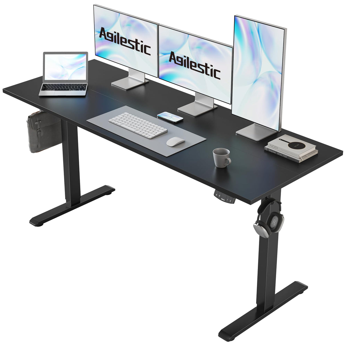 Agilestic Electric Standing Desk, Large 60 x 24 Inches Height Adjustable Desk, Sit Stand up Desk for Work Office Home, Ergonomic Rising Gaming Computer Table with Memory Preset, Black Agilestic