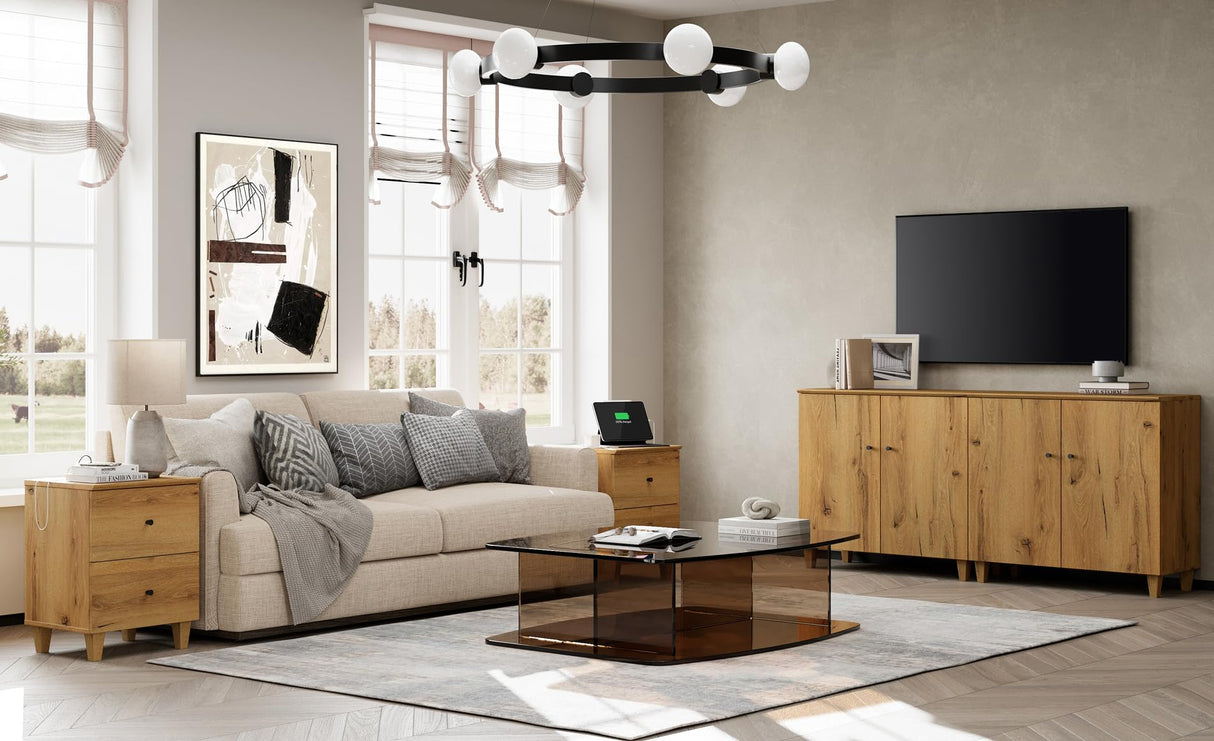 WAMPAT TV Stand Cabinets for TVs up to 75 Inches, 2-in-1 Wood Entertainment Center with Doors and 6 Compartments, 70.8" Modern Media Console Table with Storage for Living Room Bedroom, Oak Brown WAMPAT