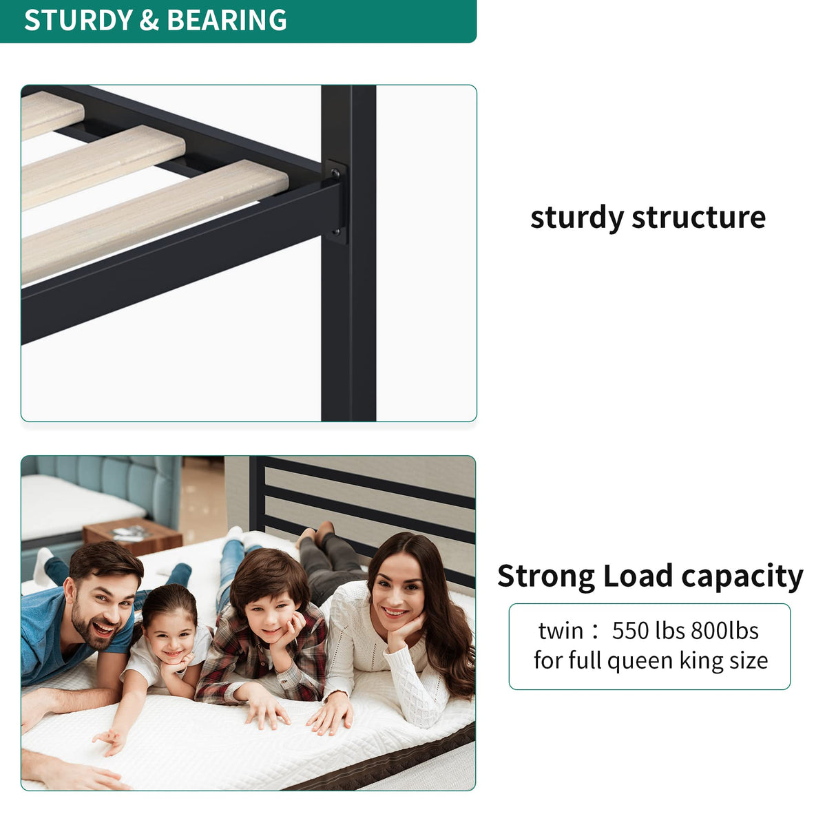 YITAHOME King Size Black Metal Canopy Bed Frame with Headboard and Wooden Slats YITAHOME