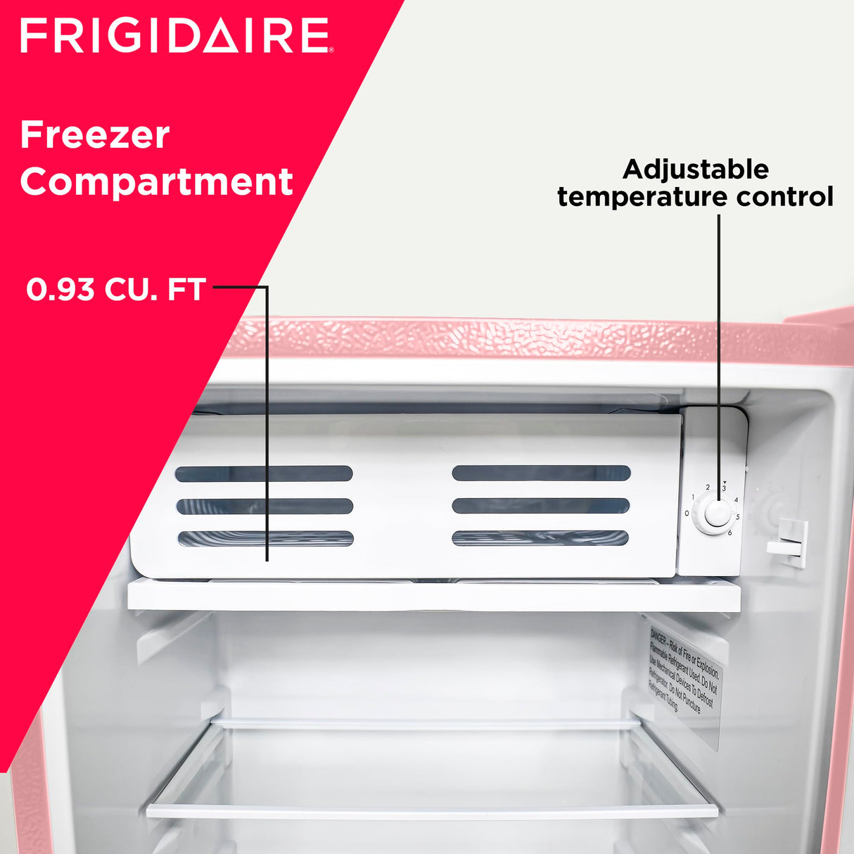 Frigidaire Retro Compact Fridge with Chiller, 3.2 cu ft Countertop Fridge with Built-In Bottle Opener, Compact Refrigerator for Office, Bedroom, Dorm Room or Cabin - 16.5"D x 19"W x 31"H (Pink) Frigidaire