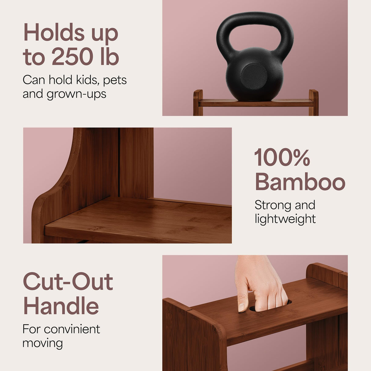 NIFTAKE Kids Step Stool, 250lb Capacity - Safe, Durable, Bamboo Step Stool Kids, Wooden Step Stool for Toddlers, Toddler Step Stool for Bathroom sink, Kids Stool, Toddler Stool-with Auto Light (Brown) NIFTAKE