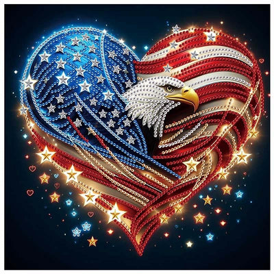 antor Diamond Art Kits for Adults – Special Shape Eagle Heart with American Flag, 5D Crystal Rhinestones Patriotic Diamond Painting Kit