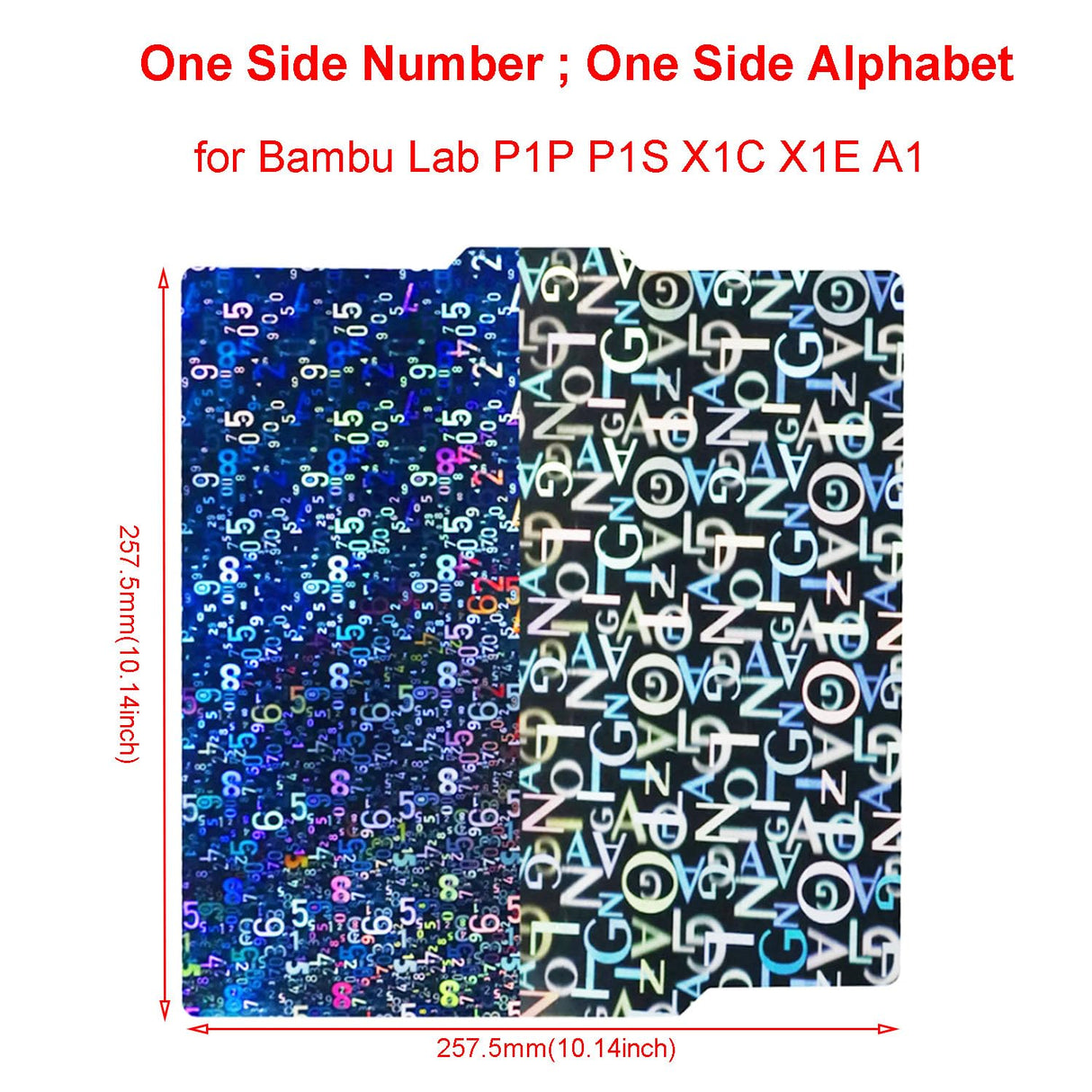 HzdaDeve Double Sided Build Plate 257.5x257.5MM Spring Steel Flexible Platform Print Bed Light Beam H1H Phantom Heated Board for Bambu Lab X1/X1C/X1E/P1P/P1S/A1 3D Printer (Alphabet+Number) HzdaDeve