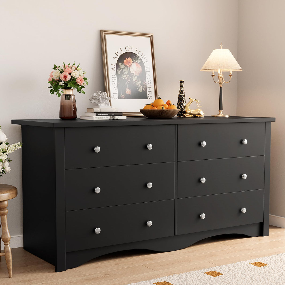YESHOMY Black Dresser for Bedroom,6 Drawer Dressers, Storage Chest of Drawers for Hallway,Living Room, Entryway