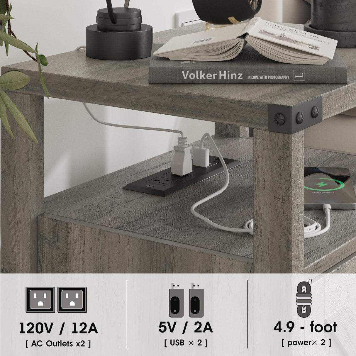 Fameill Nightstands Set of 2, Night Stand with Charging Station, Bed Side Table with Storage Cabinet, Farmhouse End Table for Living Room with USB Ports and Outlets, Gray Fameill