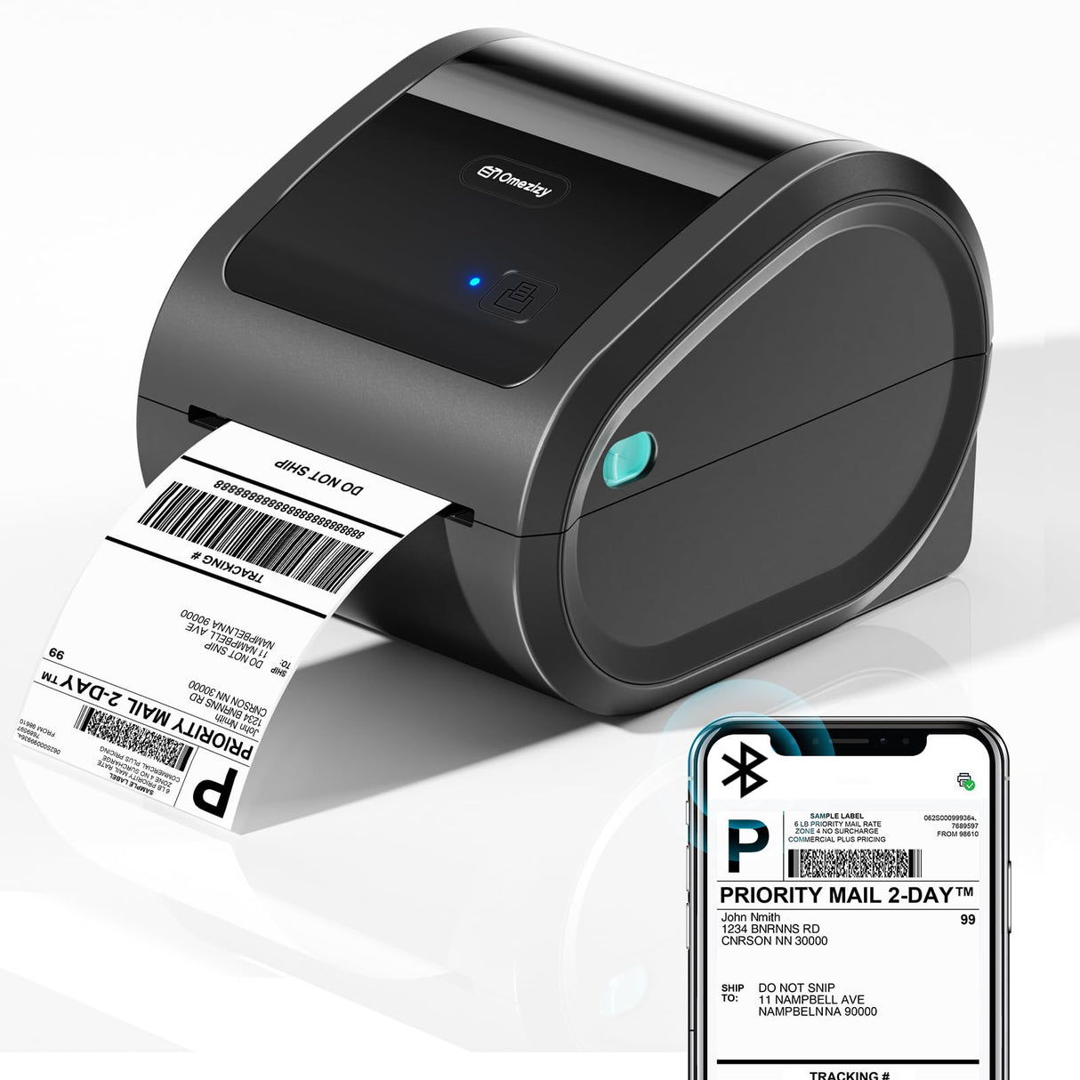 Omezizy Bluetooth Thermal Label Printer 4x6 - D520BT Thermal Shipping Label Printer for Small Business, Wireless Label Printer with Built-in Label Holder, Compatible with USPS, Shopify Omezizy