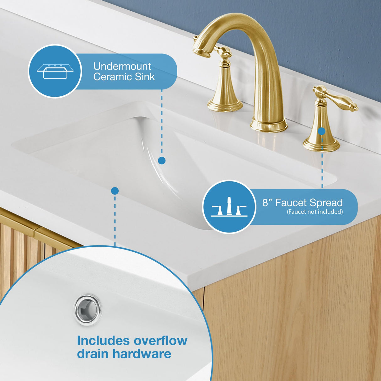 OVE Decors Indy 60 in. Undermount Double Sink Bathroom Vanity with White Engineered Marble Top, Rustic Ash OVE Decors