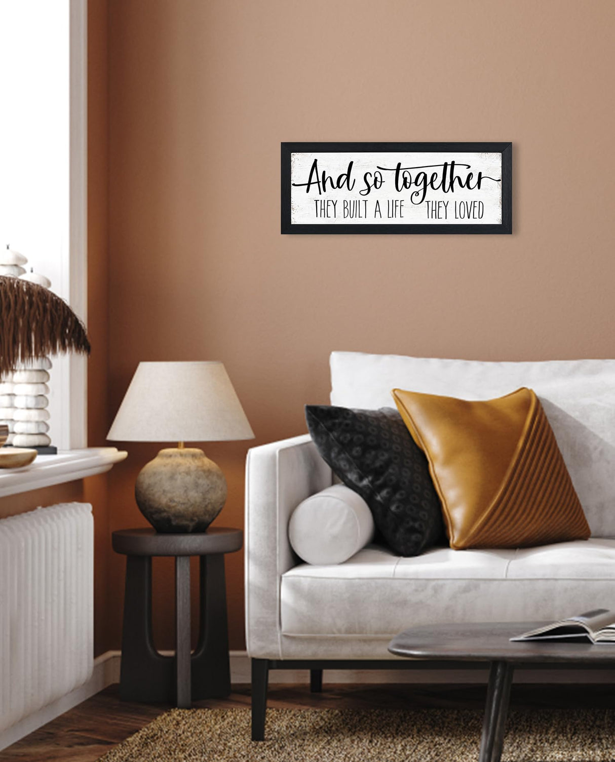 And So Together They Built a Life They Loved Sign Wall Decor: Rustic Farmhouse Wall Decor Above Bed for Bedroom Aesthetic Inspirational Quotes Family Signs Framed Master Bedroom Signs 6" x 14.5" HLJ ART