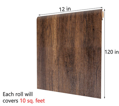 Decotalk Contact Paper Wood Grain Peel and Stick Vintage Wallpaper Self Adhesive Removable Waterproof Wallpaper for Countertops, Drawer Liner Cabinets Walls Desk 12x120inch, Brown