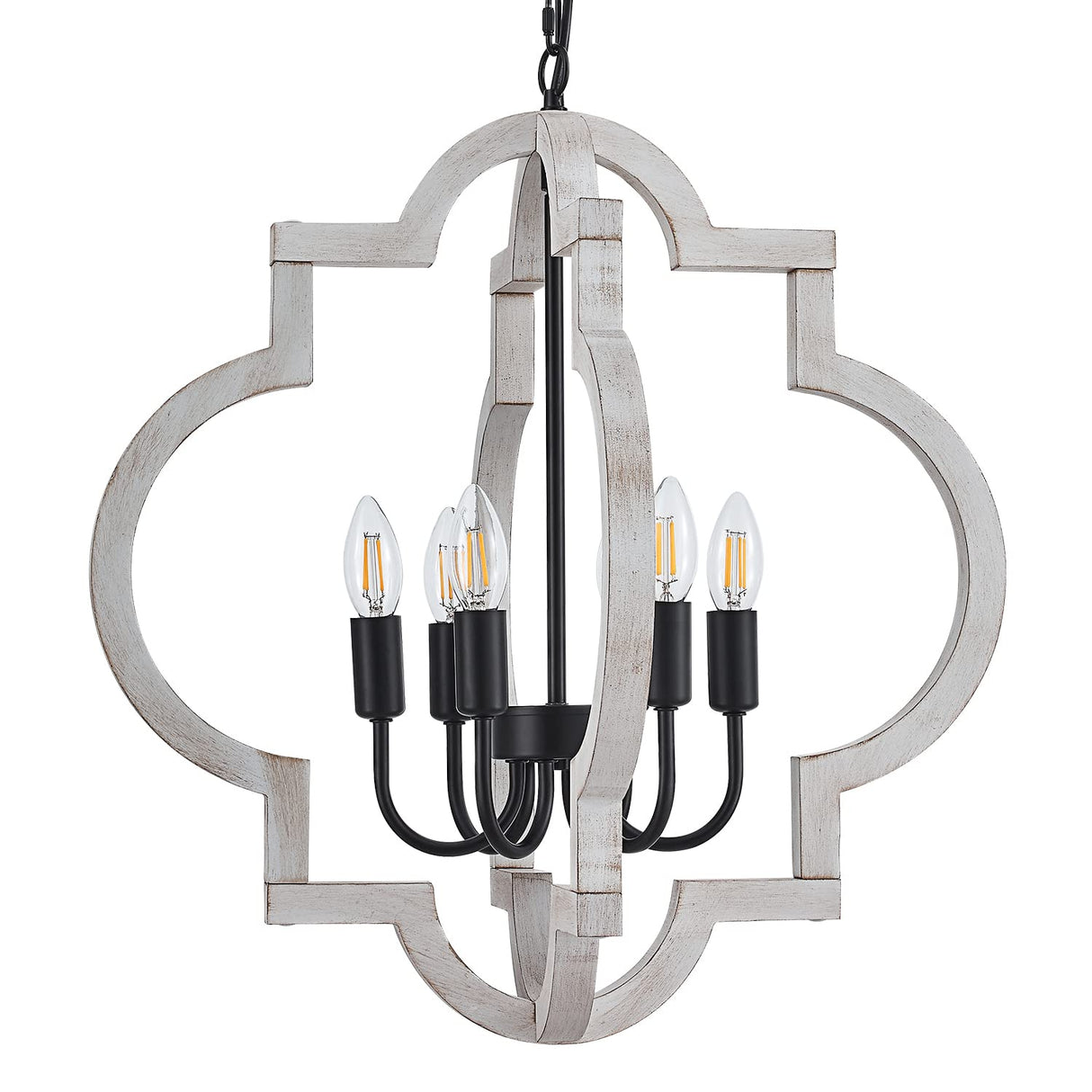 lighceac 6-Light 21" Farmhouse Orb Chandelier Rustic Handmade Distressed White Wood Hanging Ceiling Pendant Light Fixture Wood Lantern Chandeliers for Dining Room Kitchen Bedroom Foyer Hallway lighceac