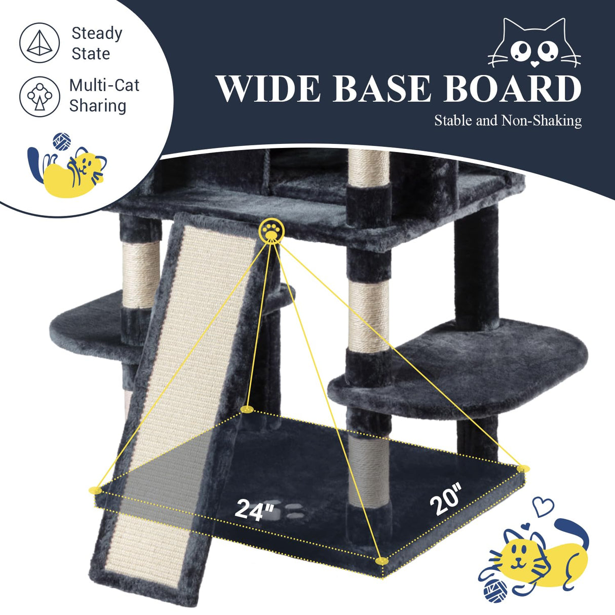 Allewie 68 Inches Cat Tree House with Condo, Scratching Post, and Multi-Level Towers for Cats - Smokey Grey Allewie