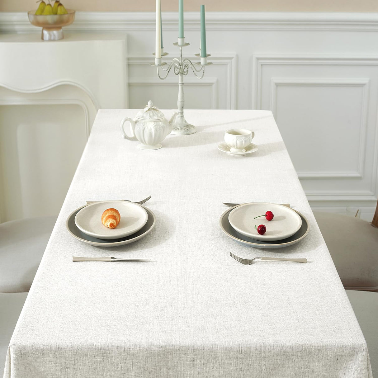 JIALE Textured Tablecloth, Heavy Duty Cotton Linen Farmhouse Table Cloth Rectangle Table, Waterproof Wrinkle-Free Rectangle Table Cover for Kitchen, Dining, Parties, 55"x75", Ivory JIALE