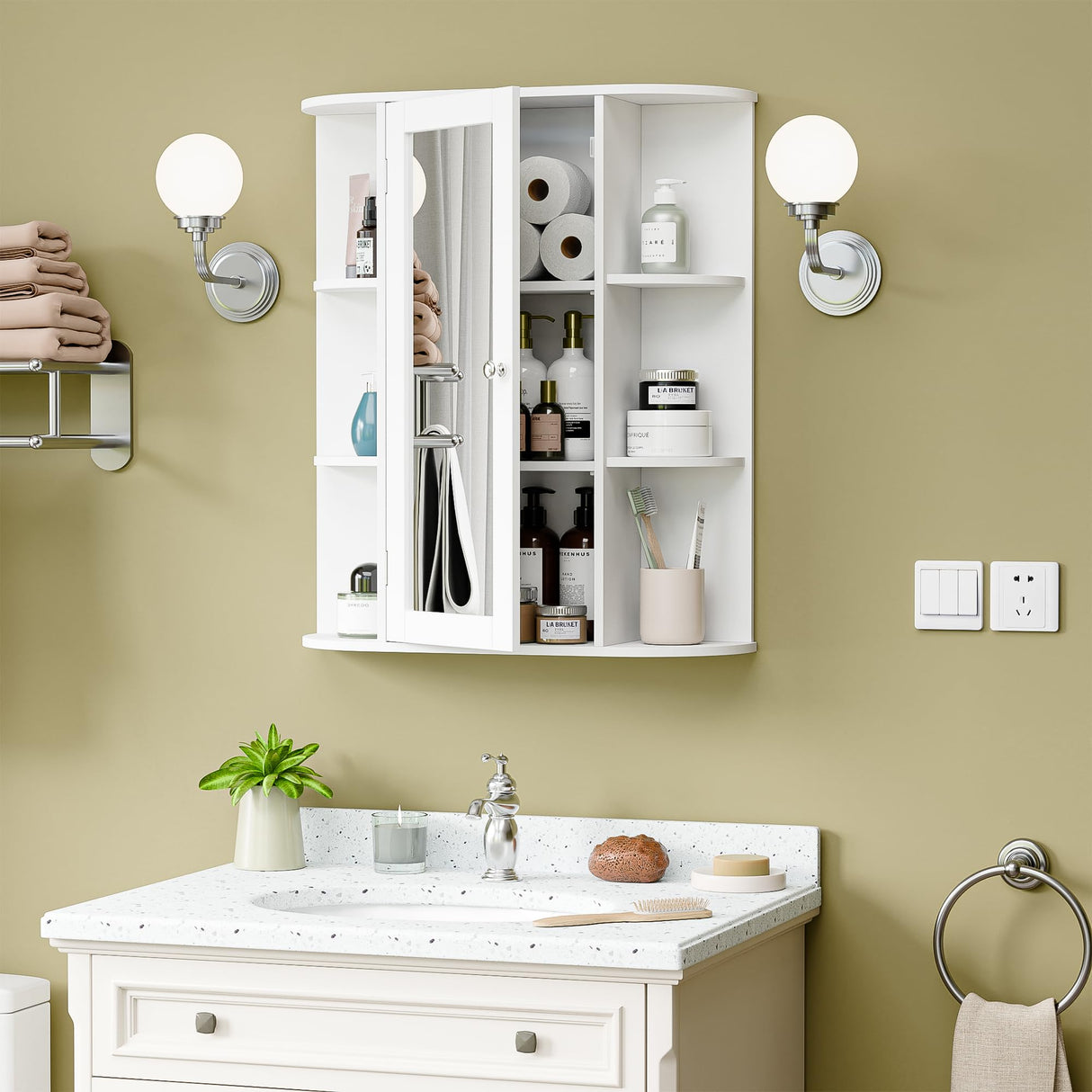 ZENY Bathroom Cabinet with Mirror Wall Mount Medicine Cabinet with 2 Tier Inner Adjustable Shelves Wooden Storage Cabinets Organizer ZENY