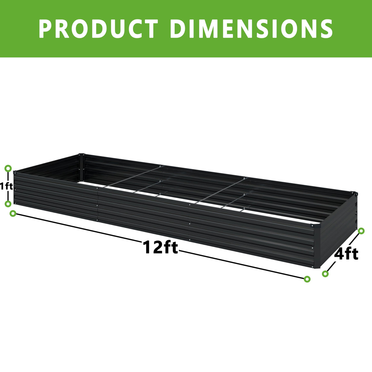 DIIYIV 2PCS 12x4x1FT Galvanized Raised Garden Bed Kit,Vegetable Boxes-Rectangle Metal Flower Box,Large Planter Raised Beds Outdoor Garden for Planting,Fruit,Herb-Black DIIYIV
