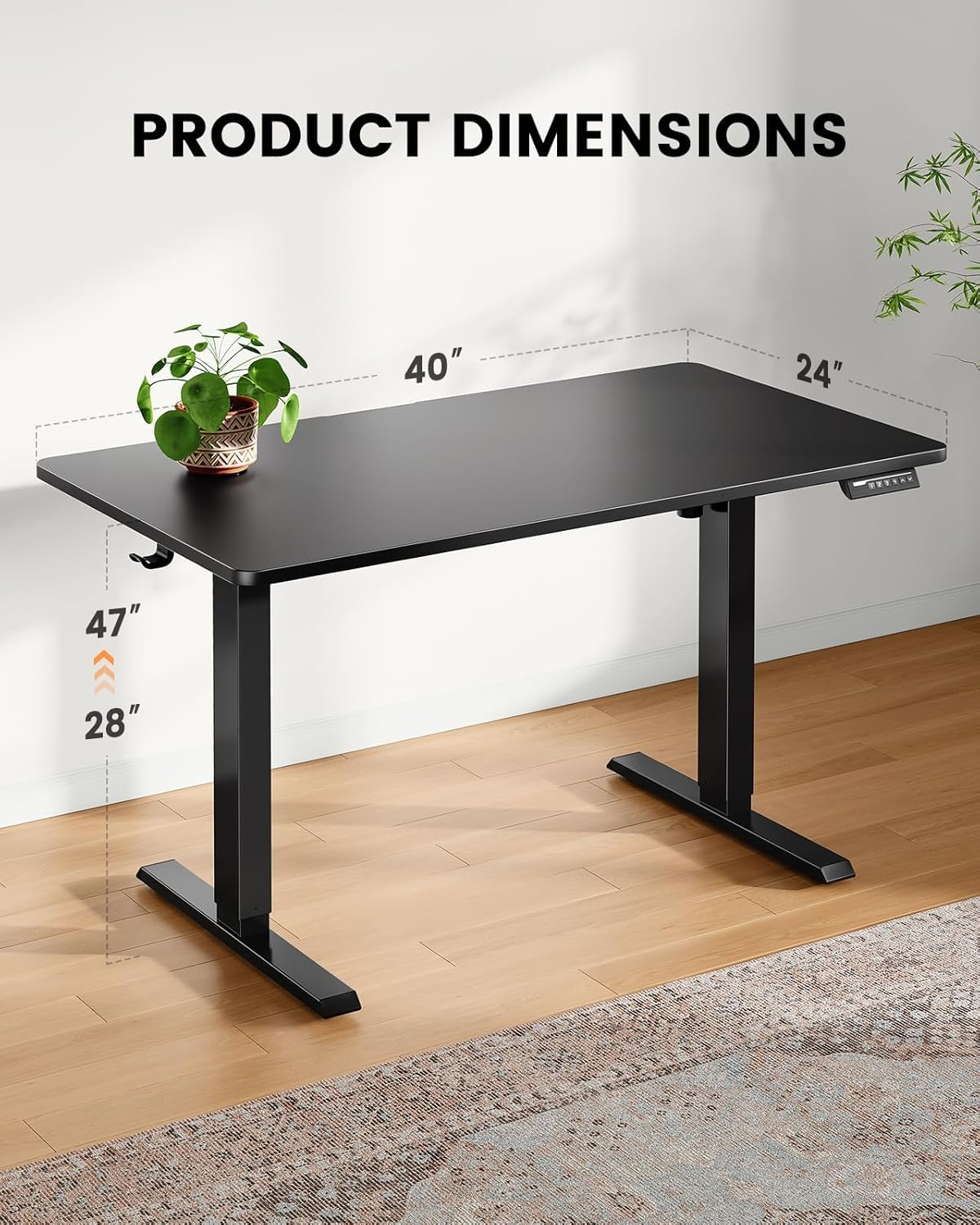 ErGear Whole Piece Standing Desk, 40x24 inch Adjustable Stand Up Desk with Cable Management Tray, Electric Computer Workstation for Home Office, Black, EGESD63B ErGear