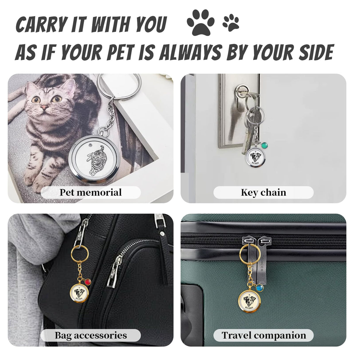 Overket Custom Furever Keychain with Photo & Name, Personalized pet hair keepsake fur locket keychain, Pet Memorial Keepsake Keychain Gifts, Loss of Dog Sympathy Gift (Pet Fur Keepsake) Overket