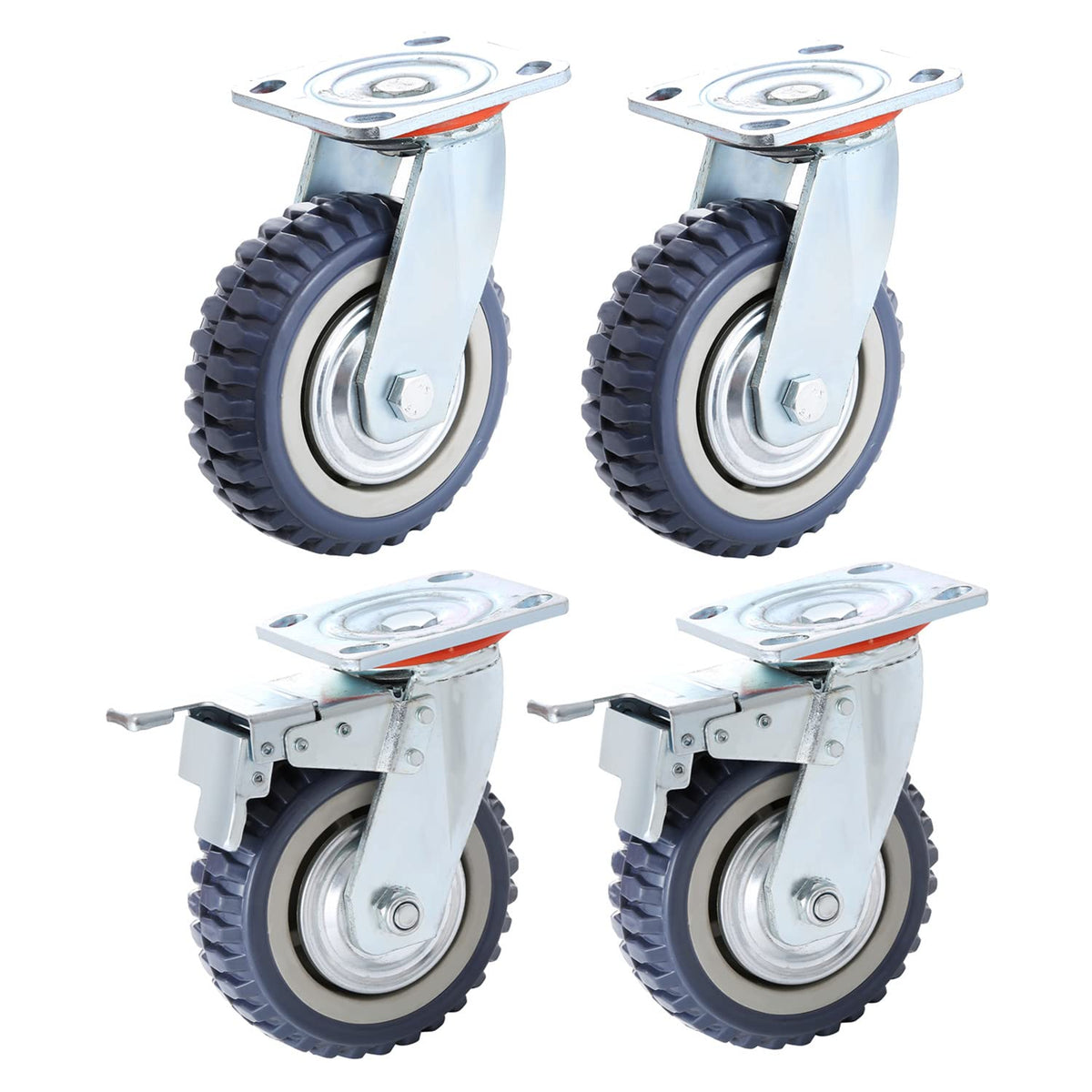Chrov 6 Inch Heavy Duty Plate Casters Wheels Set of 4 Swivel Casters 1322lbs Smooth Silent 360 Degree Rotation Ball Bearing (2 with Brake Lock, 2 Without Brake) Chrov