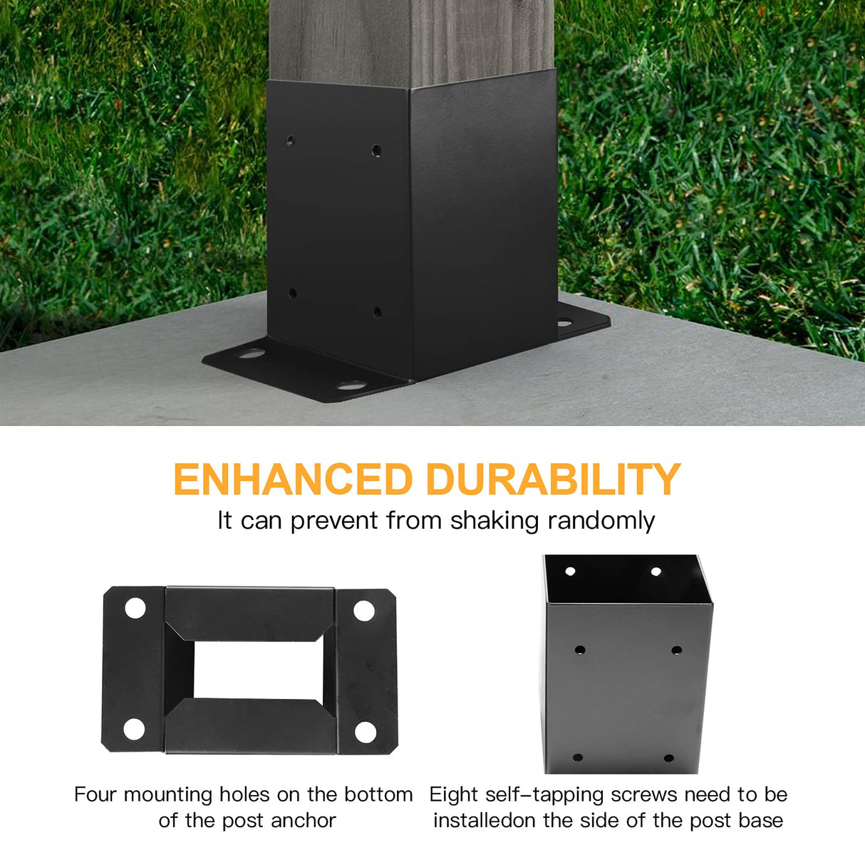 4 x 4 Post Base 6 PCS,Inner Size 3.6"x3.6"Deck Post Base,Heavy Duty Metal Black Powder Coated Post Brackets,for Pavilion Deck Railing Support Deck Base Plate, Support Bolt Down Likeem