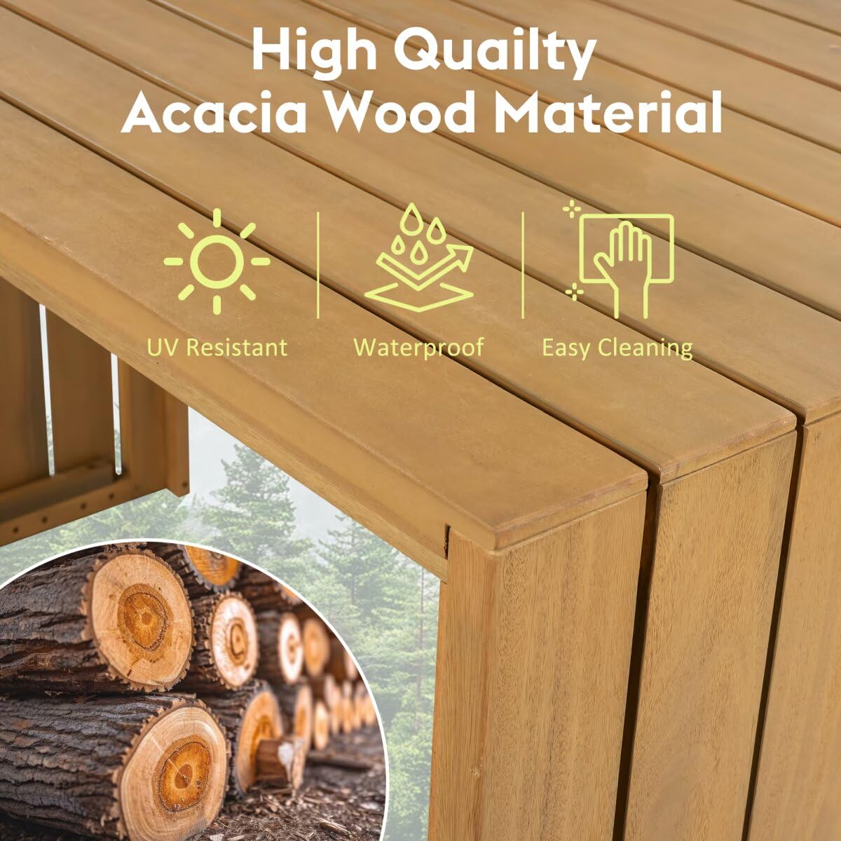 JIJIWANG 5 Piece Outdoor Bar Set, Patio Acacia Wood Bar Height Table & Four Stools with Cushions, Wood Dining Bar Set for Backyard, Poolside, Balcony, Beige JIJIWANG