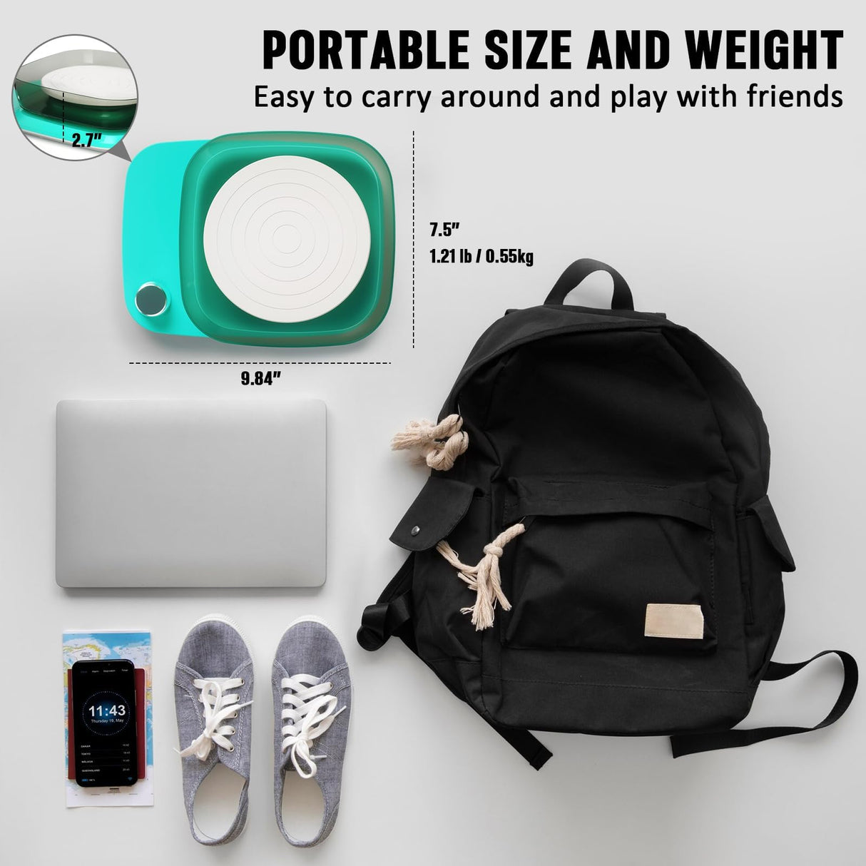 Patented Mini Pottery Wheel for Beginners | 6in Turntable, 0-440 RPM Speed Adjustable with Rechargeable Battery, 1.8 Lb Air Dry Clay, Pottery Tools and Art Supplies, Craft Kits for Teenager and Adult Goody King