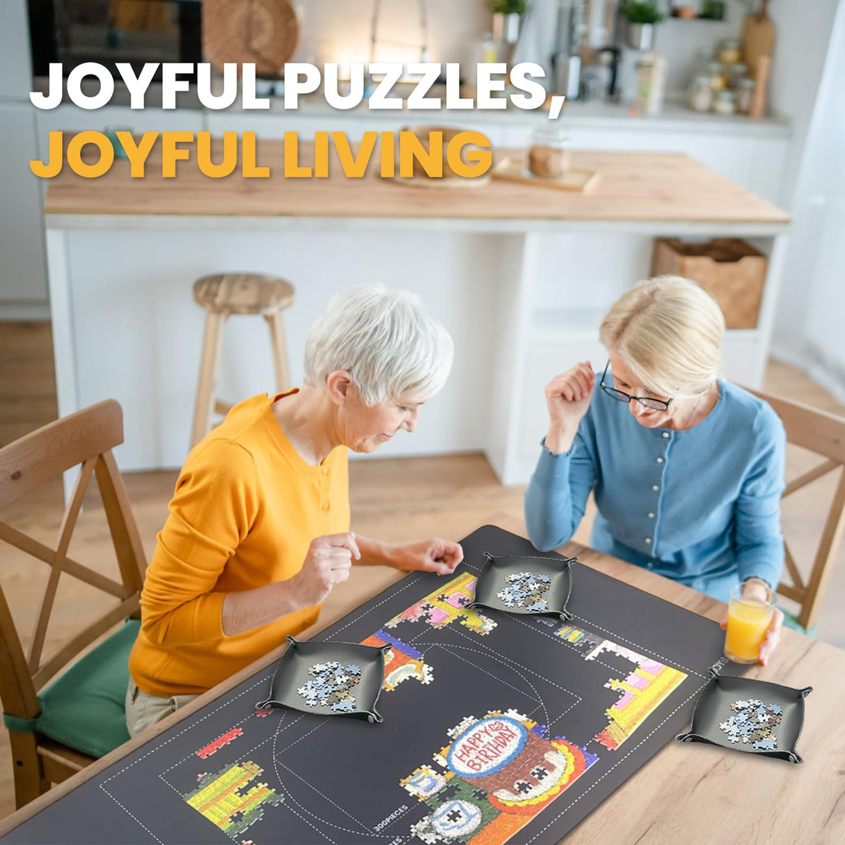 Odyssolve Jigsaw Puzzle Mat Roll Up 1500 Pieces Saver Pad 46" x 26" with 3 Sorting Trays & Travel Storage Bag Portable Non-Slip Rubber Bottom Odyssolve