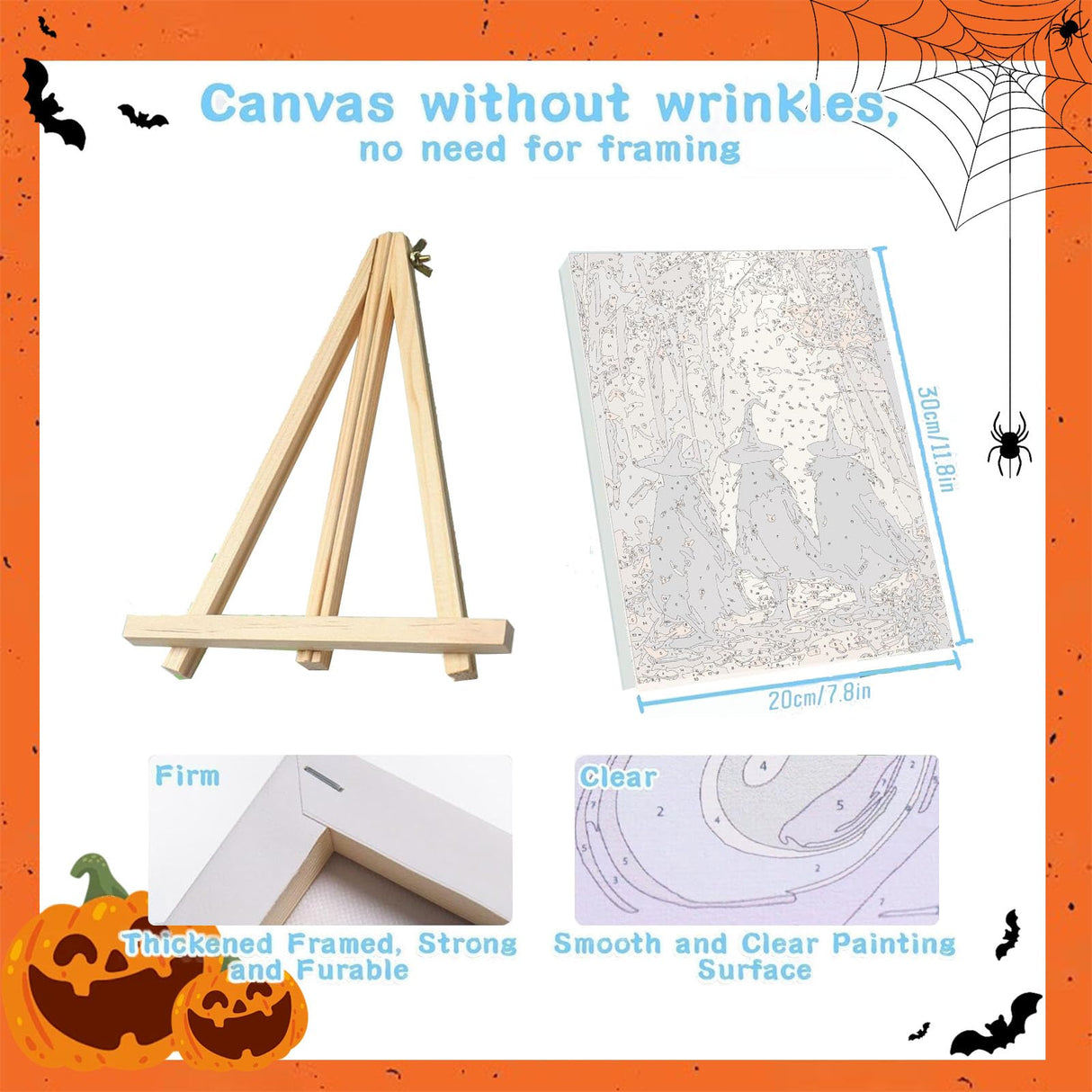 4 Pack Paint by Numbers Kit for Adults - Wooden Easel, Halloween Paint by Numbers with Frame, Halloween Adult Painting by Number Kits on Canvas, Easy Oil Painting Arts Gift Wall Decor 8x12inch cviokrdu