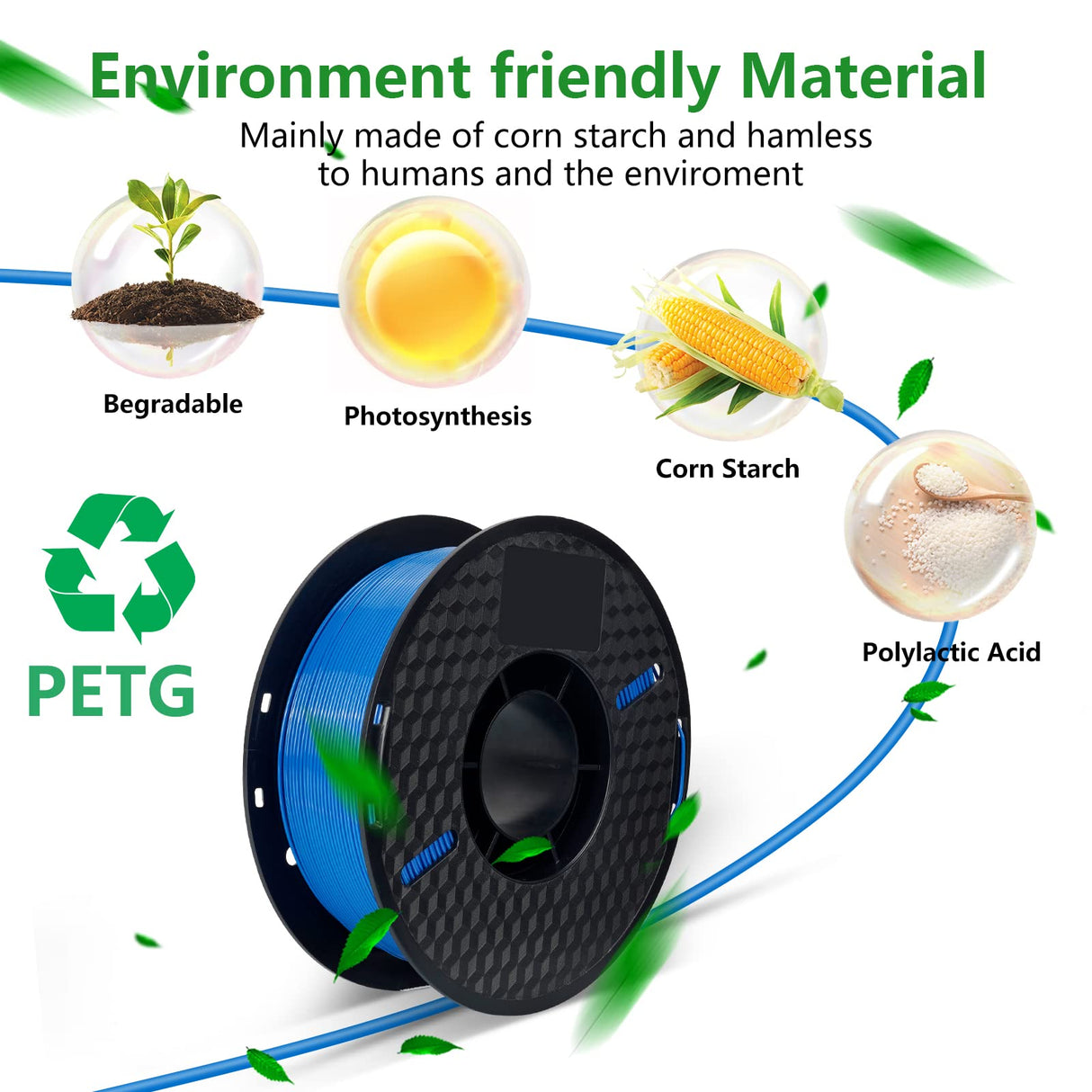 Kingroon PETG 3D Printer Filament, 10 Rolls, Dimensional Accuracy +/- 0.03 mm, 1kg Spool(2.2lbs), 1.75 mm,10KG Ten Colors Black White Grey Red Blue Green Yellow Orange Transparent Silver Kingroon