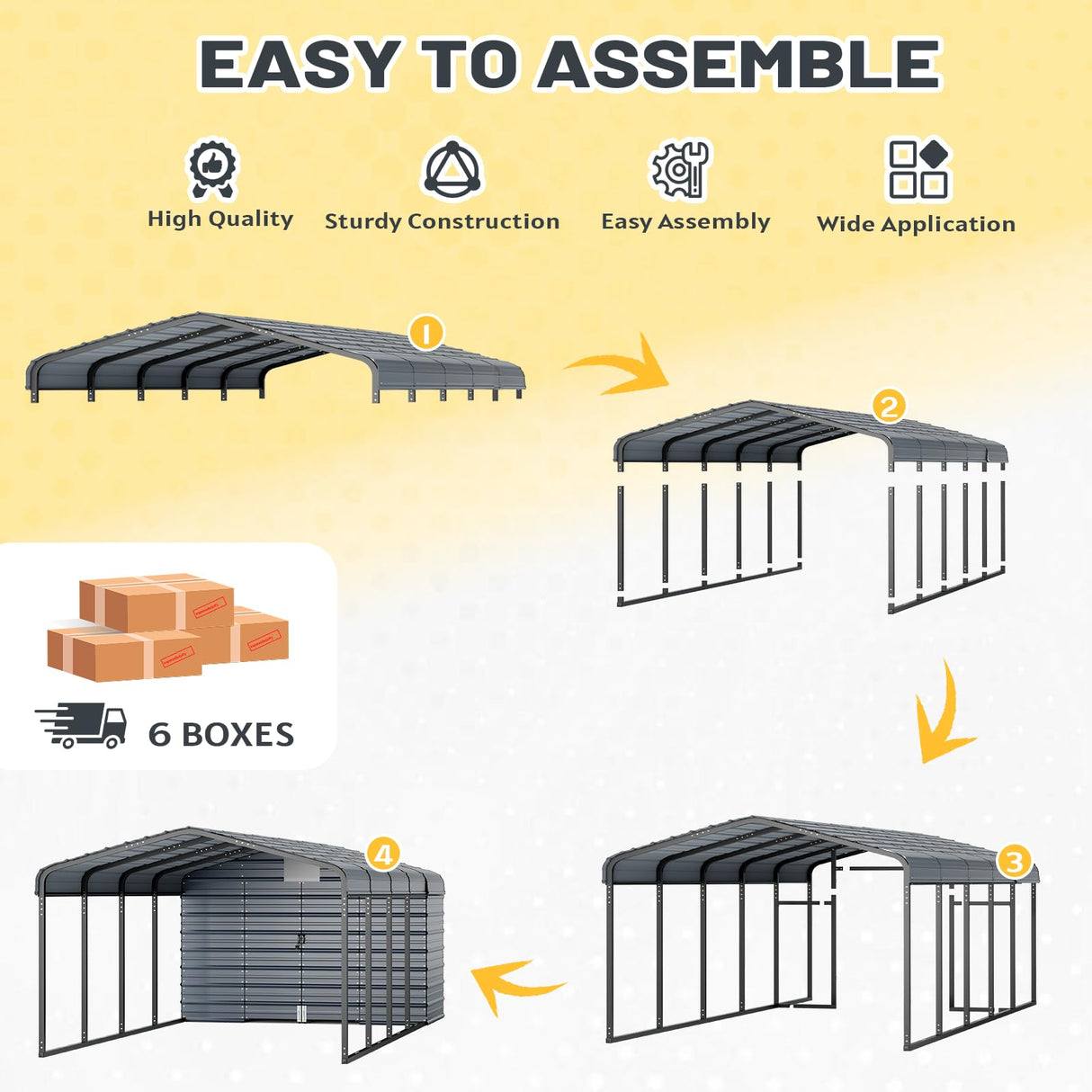 EROMMY 10x25 FT Carport Storage Shed 2-in-1, Heavy Duty Car Port with Galvanized Metal Frame, Base-Reinforced Enclosed Storage Shelter, Extended Coverage for Trucks, Cars & All Vehicles, Gray EROMMY