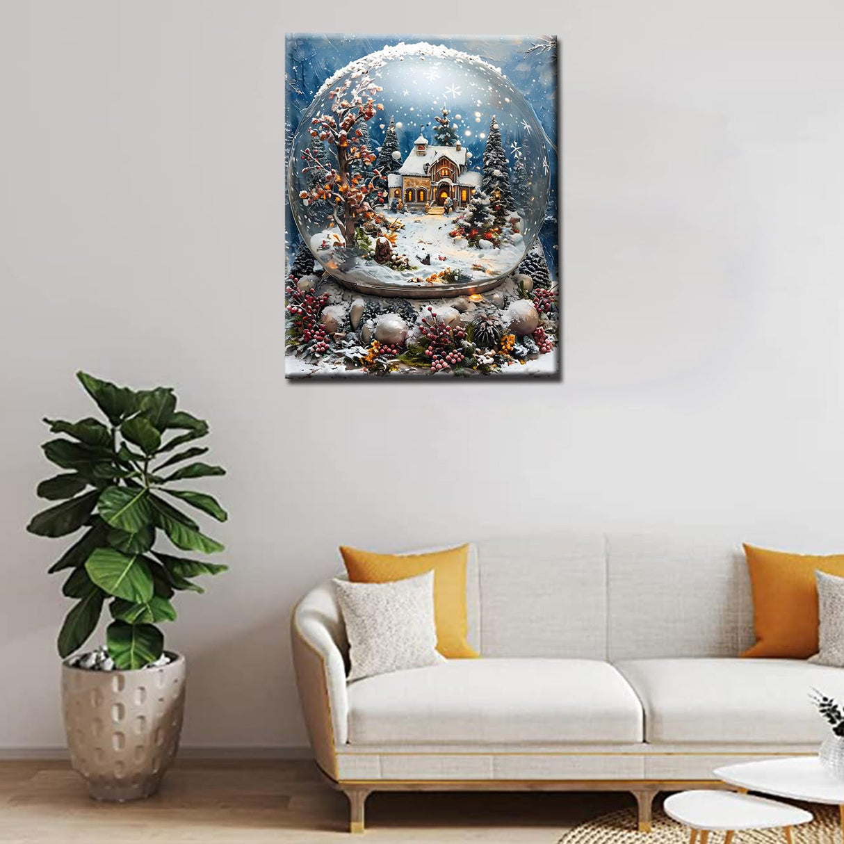 Christmas DIY Paint by Numbers for Adults and Kids Pictures Snow House in Glass Paint by Number Kit on Canvas with Brushes and Pigment for Beginners Home Wall Decor Gifts 16"x20" (Frameless) Aihonmin