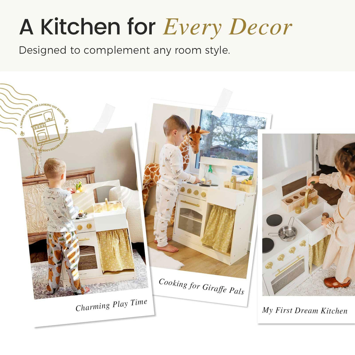 Tiny Land Play Kitchen, Kids Kitchen Playset, Toddler Kitchen with Cutting Food Set, Wooden Kitchen Sets for Kids, Best Gift for Girls and Boys Tiny Land