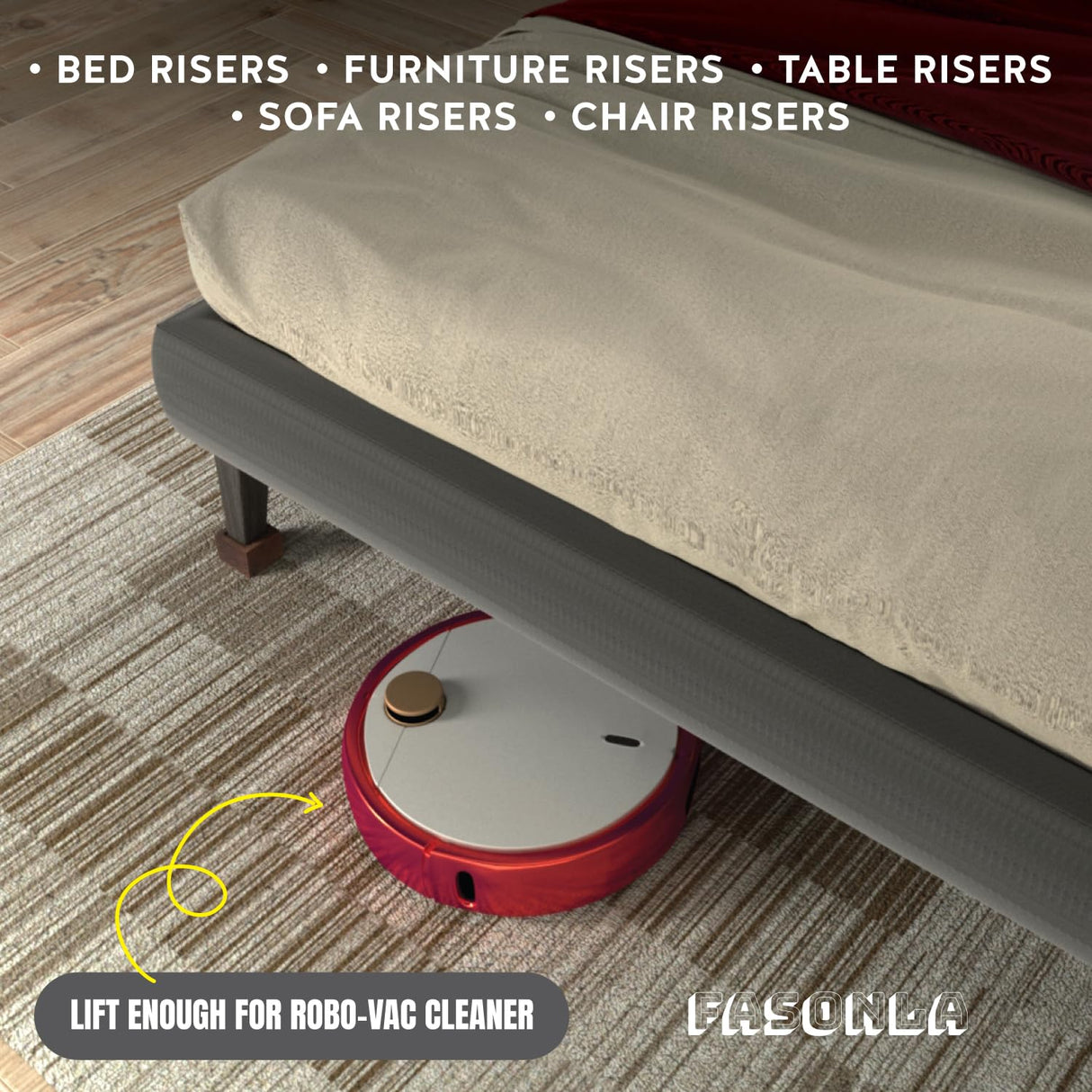 FASONLA Bed Risers (Set of 4) Furniture Risers Lifts Height 2", Oak Solid Wood Risers for Bed, Furniture, Table, Sofa, Chair Risers with Non-Slip Recessed Hole (4pcs-2" Hight-Walnut Color) FASONLA