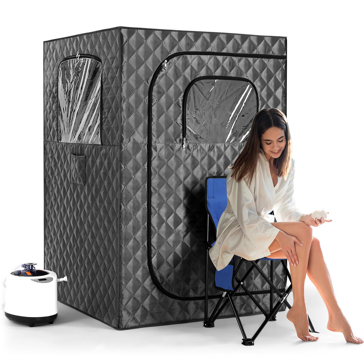 Upgraded Version Portable Sauna for Home Full Body Personal Sauna Steam Sauna Tent at Home Spa with 2.6L 1000W Steam Generator, 90 Minute Timer, Foldable Chair, Remote Control Included(Grey) Steupoek
