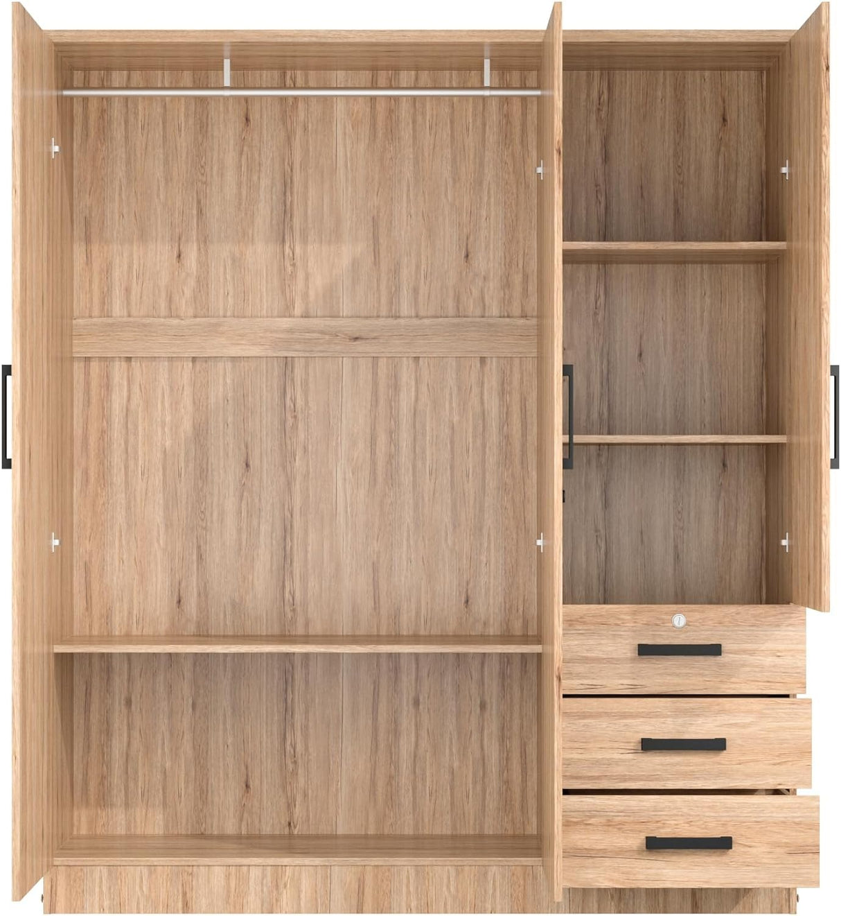 Violet Wardrobe Closet 3 Doors and 3 Drawers (Natural Oak) Woodpeckers Furniture And Mattress